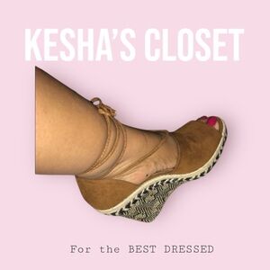 Tie Up Wedge With Straw Pattern Heel